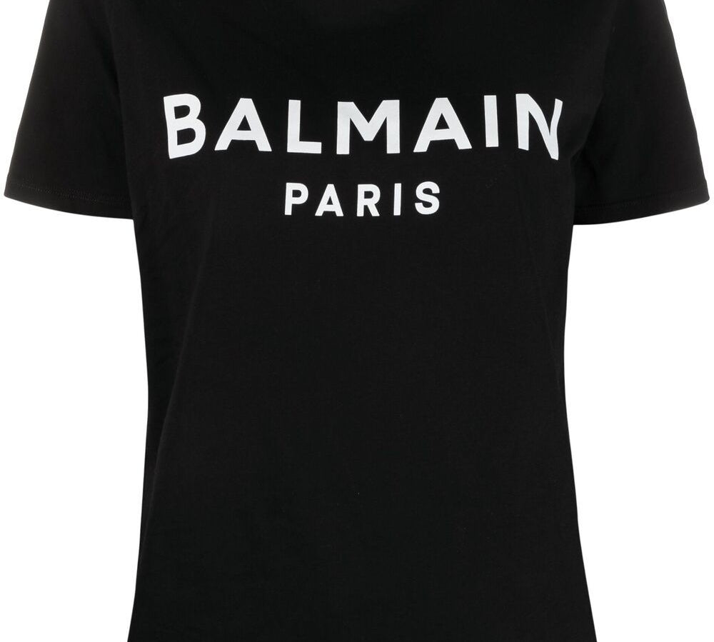 Balmain Cotton Logo-Print Gold-Tone Buttoned T-Shirt Front View