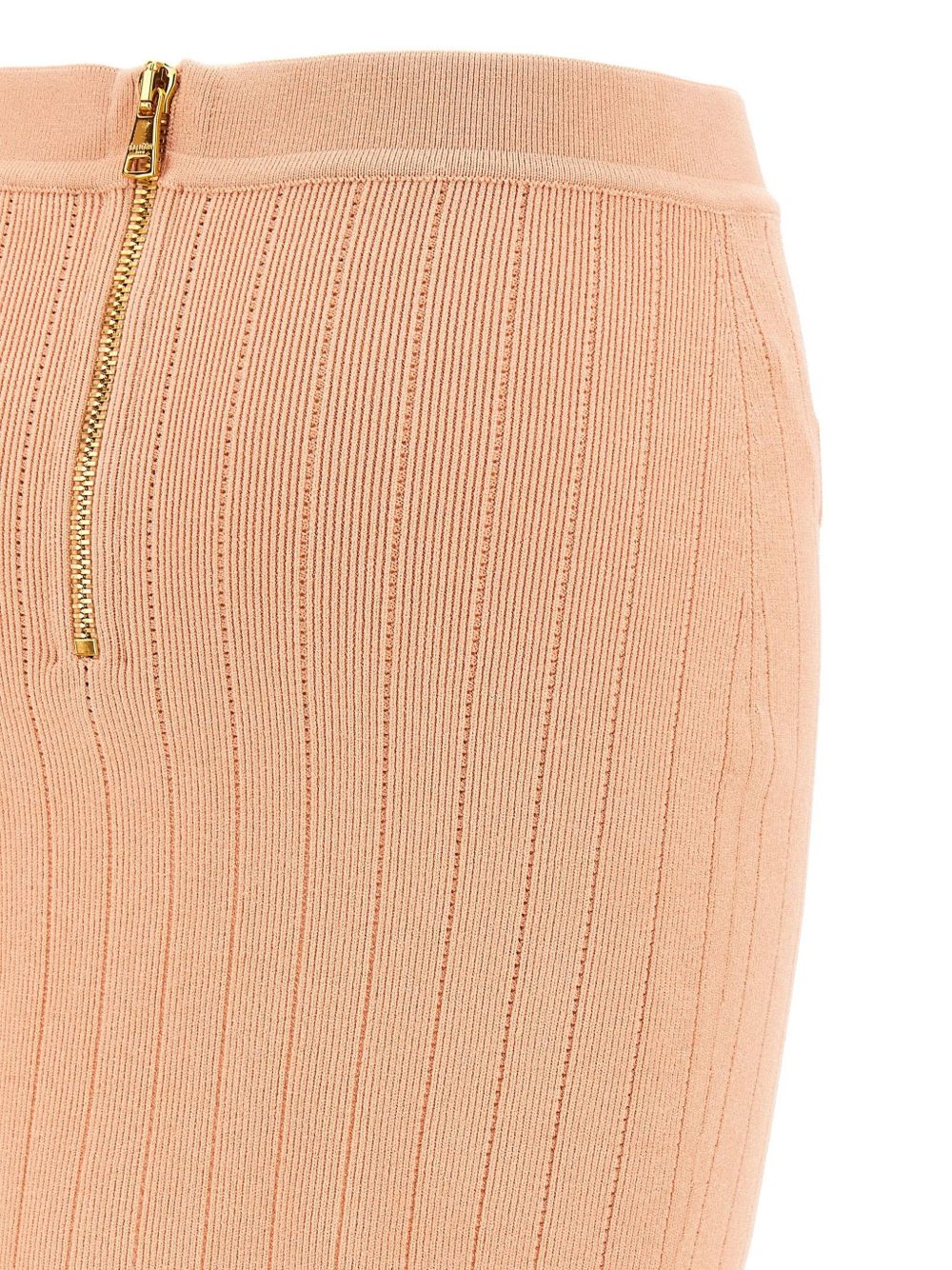 Balmain Rear-Zip Ribbed Waistband Knitted Mini Skirt Backside Close Up View