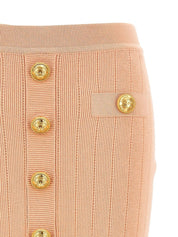 Balmain Rear-Zip Ribbed Waistband Knitted Mini Skirt Front Close Up View