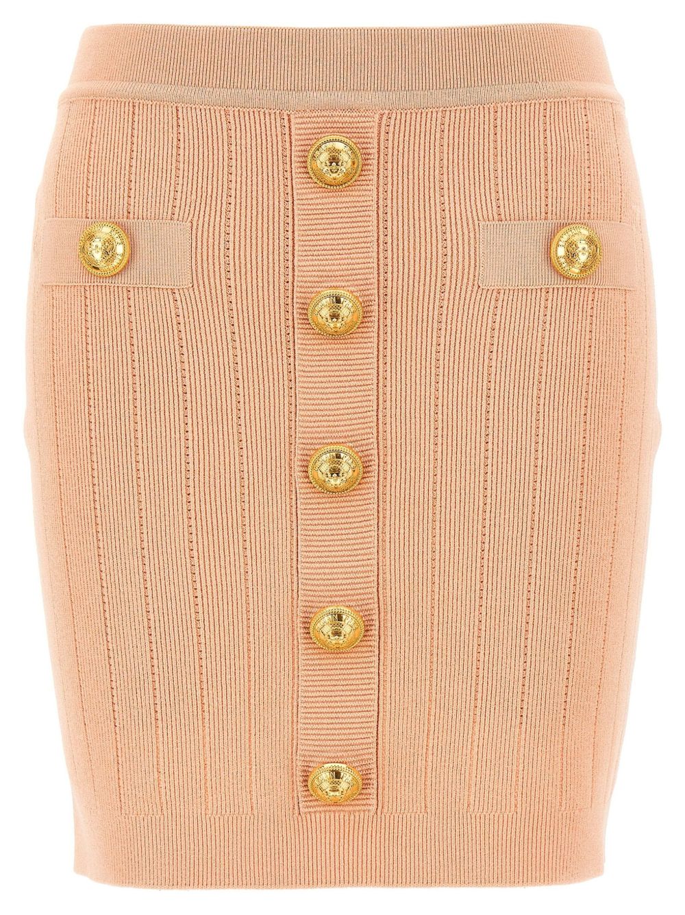Balmain Rear-Zip Ribbed Waistband Knitted Mini Skirt Front View