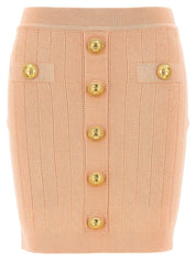 Balmain Rear-Zip Ribbed Waistband Knitted Mini Skirt Front View
