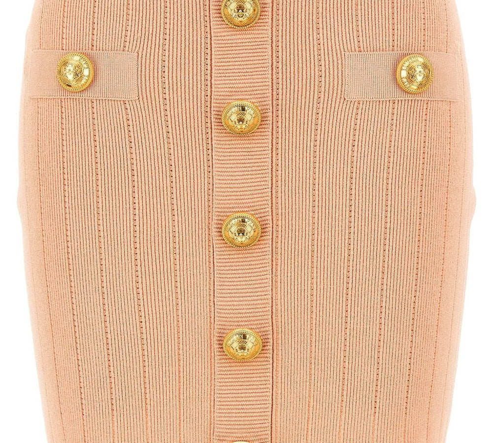 Balmain Rear-Zip Ribbed Waistband Knitted Mini Skirt Front View