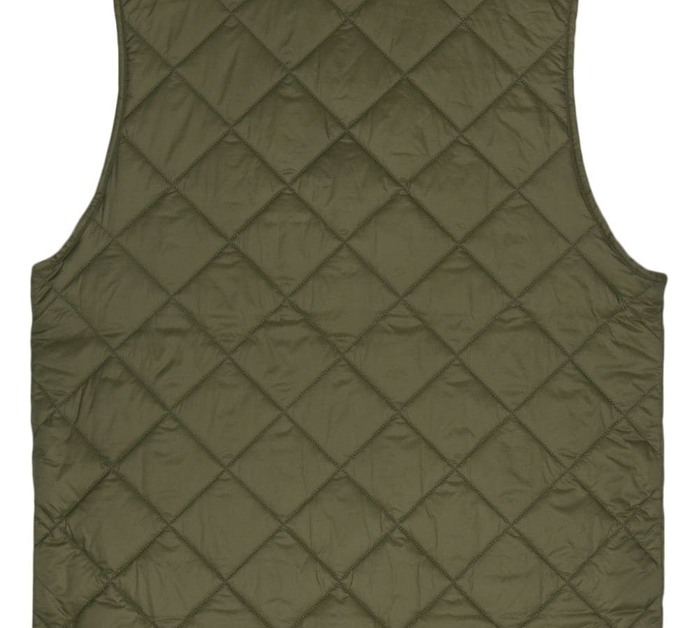 Baracuta Padded Design Tonal Stitching V-Neck Sleeveless Vest Olive Green Back View