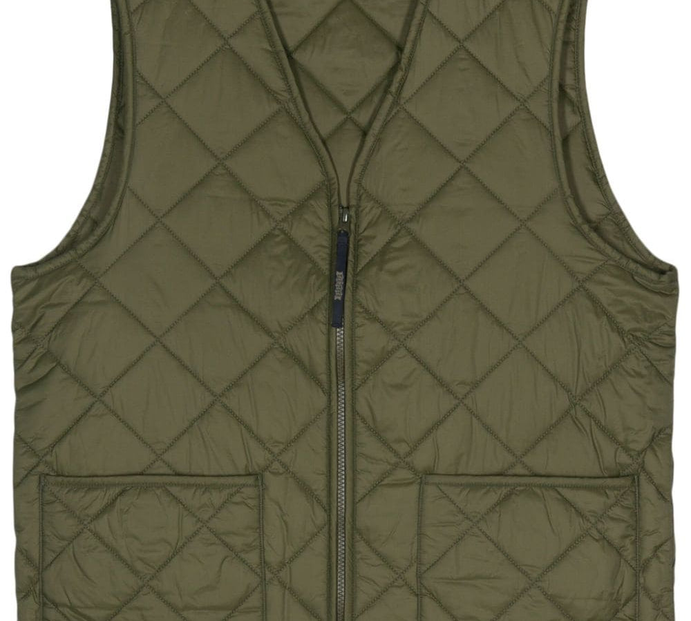 Baracuta Padded Design Tonal Stitching V-Neck Sleeveless Vest Olive Green Front View