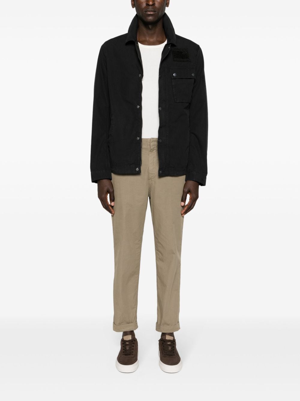 Barbour International Black Ripstop Cotton Chest-Embroidered Logo Jacket Far Front View