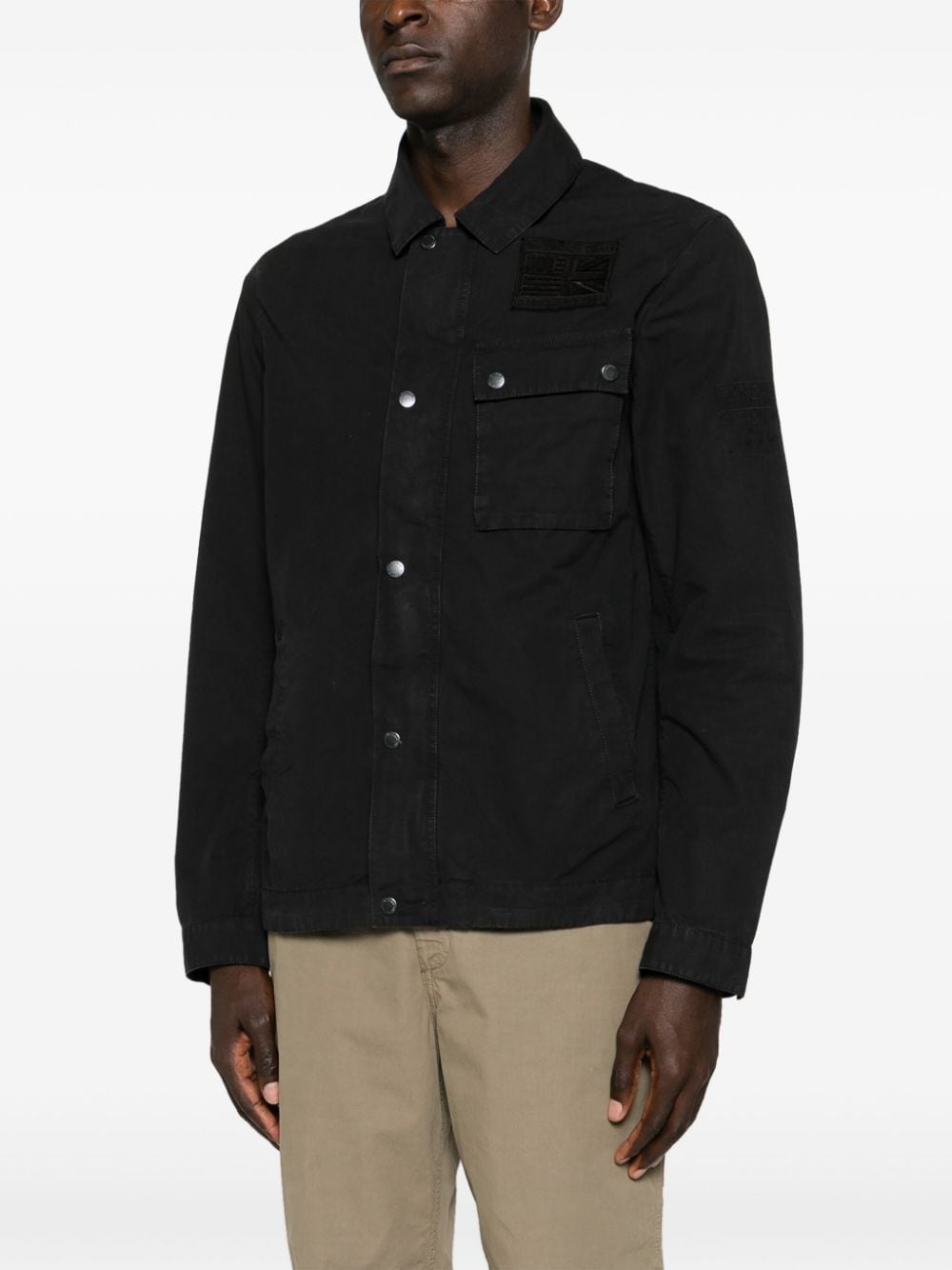 Barbour International Black Ripstop Cotton Chest-Embroidered Logo Jacket Front Side View
