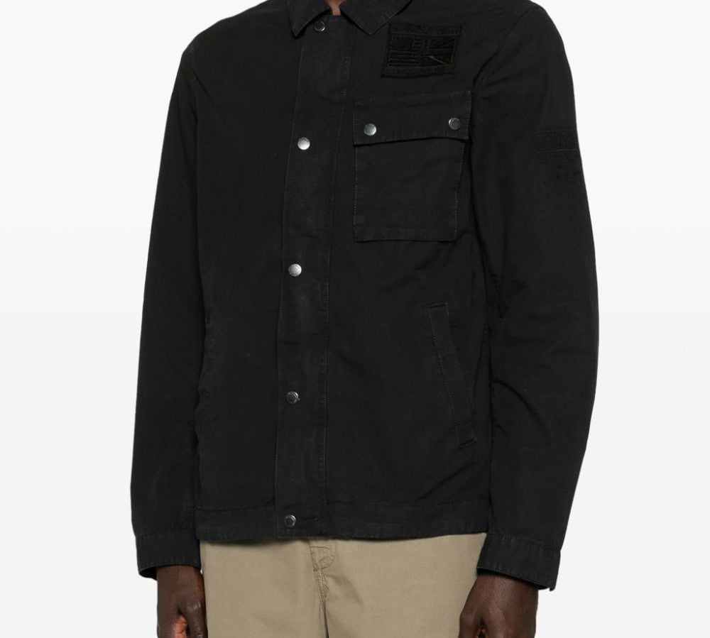 Barbour International Black Ripstop Cotton Chest-Embroidered Logo Jacket Front Side View