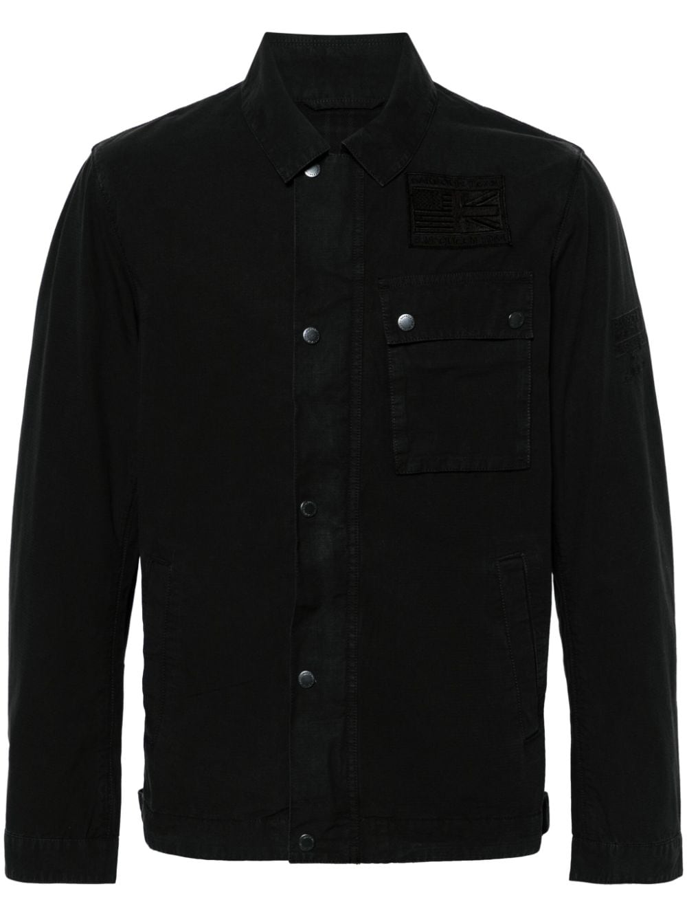Barbour International Black Ripstop Cotton Chest-Embroidered Logo Jacket Front View