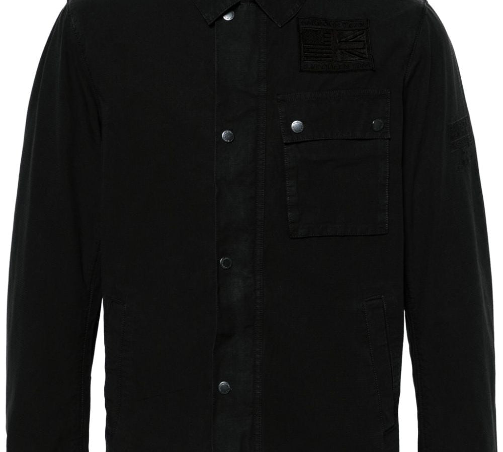 Barbour International Black Ripstop Cotton Chest-Embroidered Logo Jacket Front View