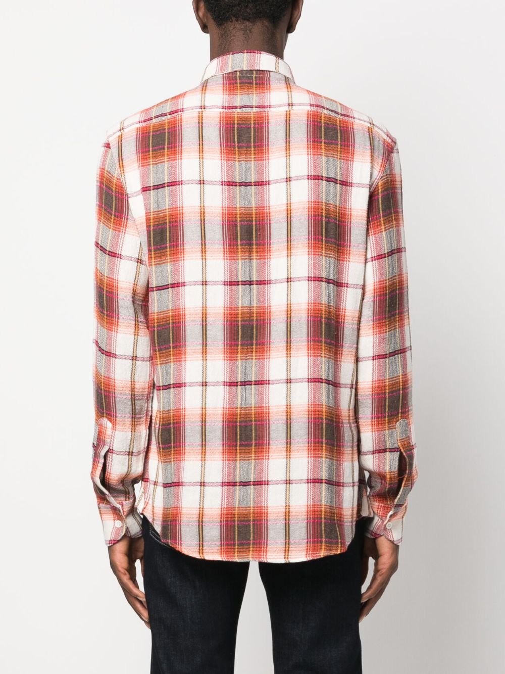 Barena Plaid-Check Pattern Buttoned-Cuff Sleeve Shirt Back Side View