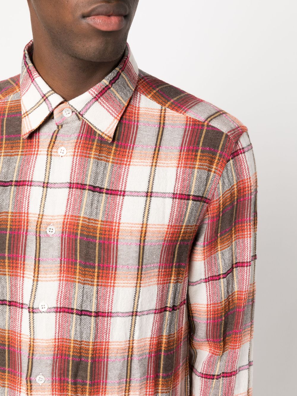 Barena Plaid-Check Pattern Buttoned-Cuff Sleeve Shirt Close Up View