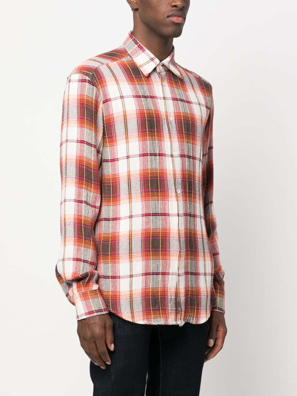 Barena Plaid-Check Pattern Buttoned-Cuff Sleeve Shirt Front Side View
