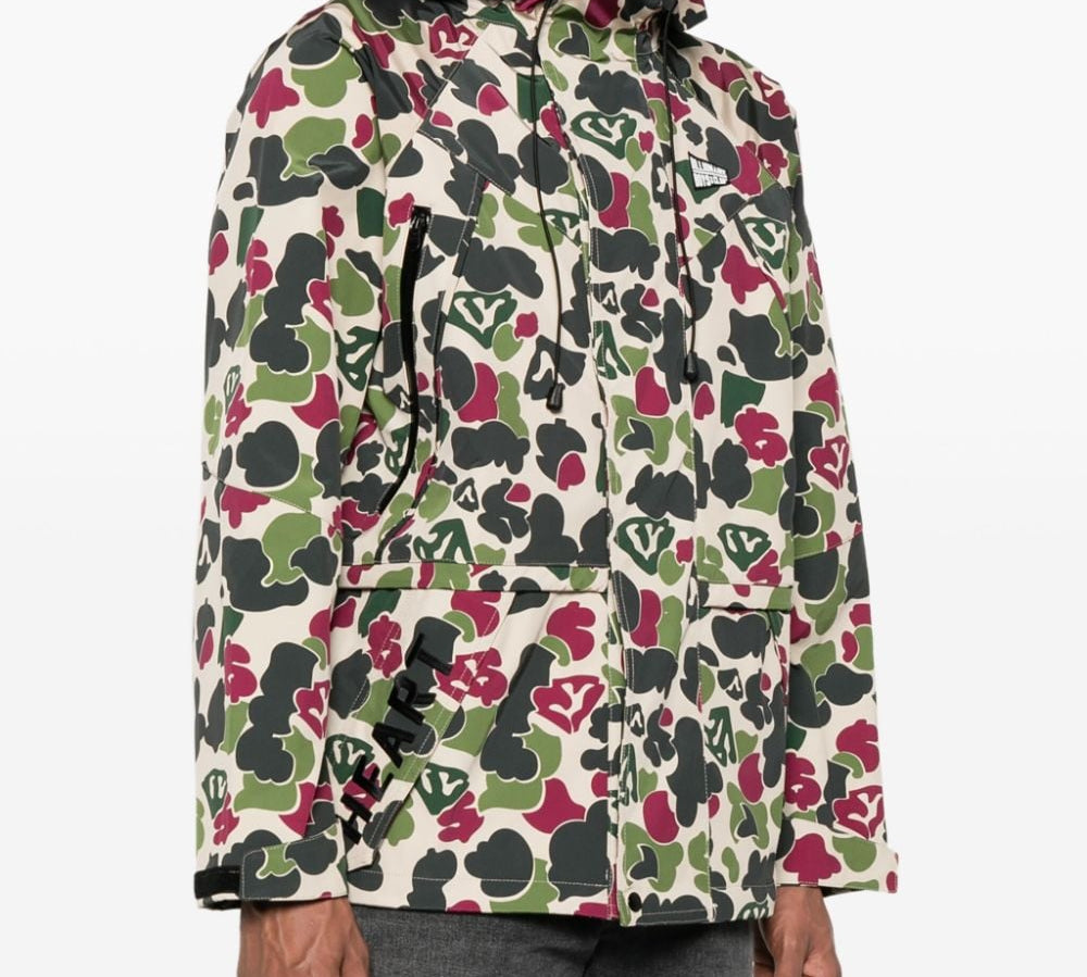 Billionaire Soft Scuba Jersey All-Over Camoflauge Pattern Hooded Coat Front Side View