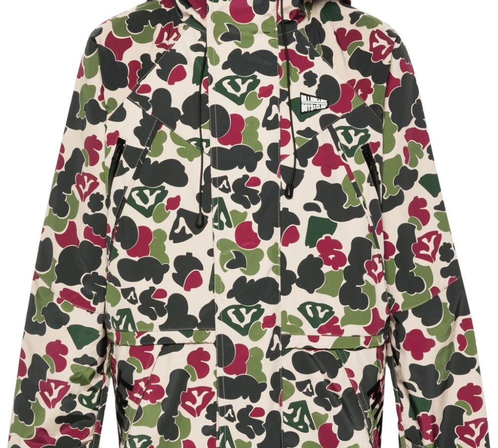 Billionaire Soft Scuba Jersey All-Over Camoflauge Pattern Hooded Coat Front View