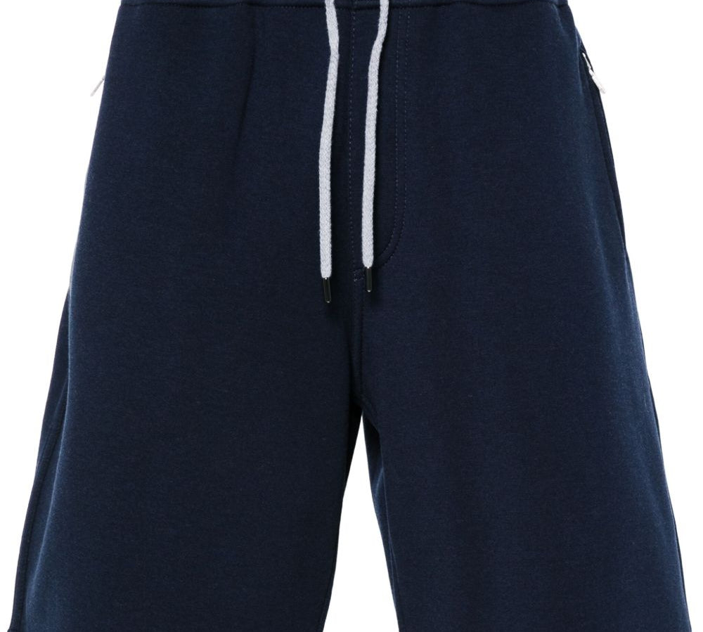 Cotton Blend Jersey Texture Shorts Navy Blue Front View 