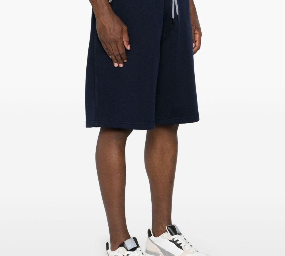 Cotton Blend Jersey Texture Shorts Navy Blue Side View 