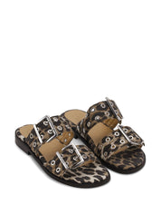 Ganni Feminine Buckle Leopard Print Sandals  4