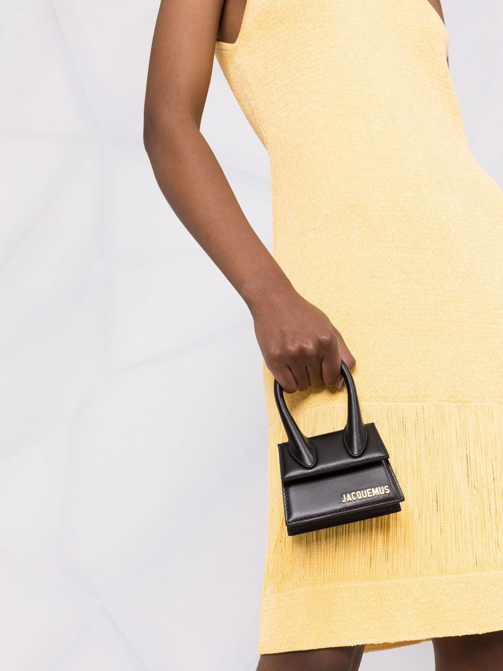 Jacquemus Black Calf Leather Gold-Tone Logo Plaque Le Chiquito Handbag Far Front Side View