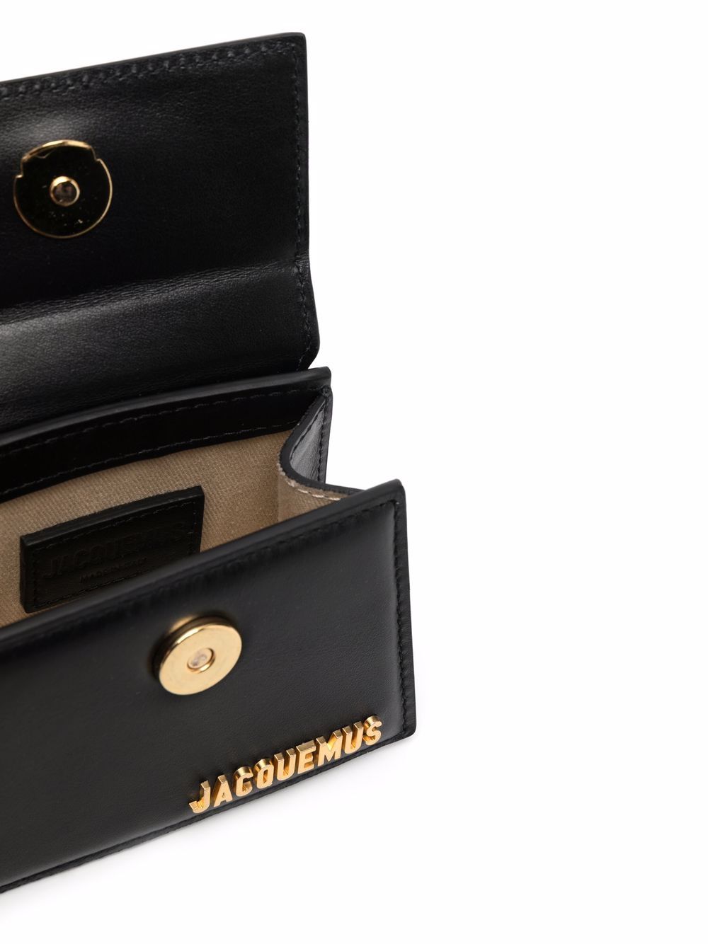 Jacquemus Black Calf Leather Gold-Tone Logo Plaque Le Chiquito Handbag Front Inside View