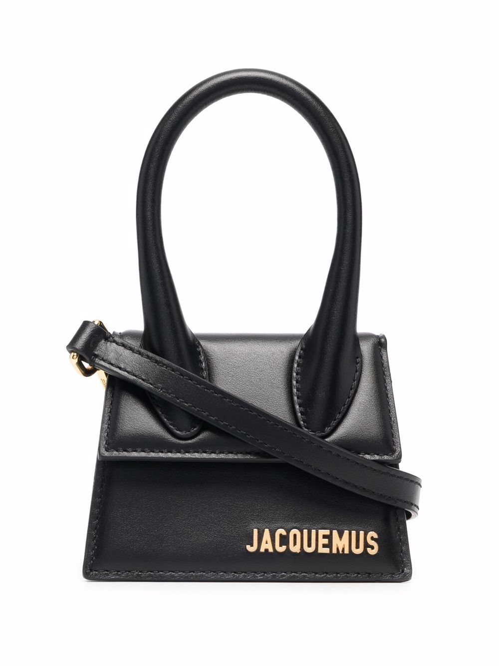 Jacquemus Black Calf Leather Gold-Tone Logo Plaque Le Chiquito Handbag Front View