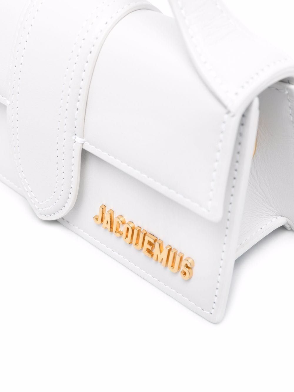 Jacquemus White Leather Gold-Tone Logo Plaque Le Bambino Long Shoulder Bag Front Side Close Up View