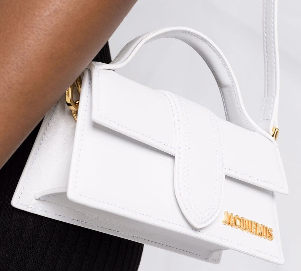 Jacquemus White Leather Gold-Tone Logo Plaque Le Bambino Long Shoulder Bag Front Side View