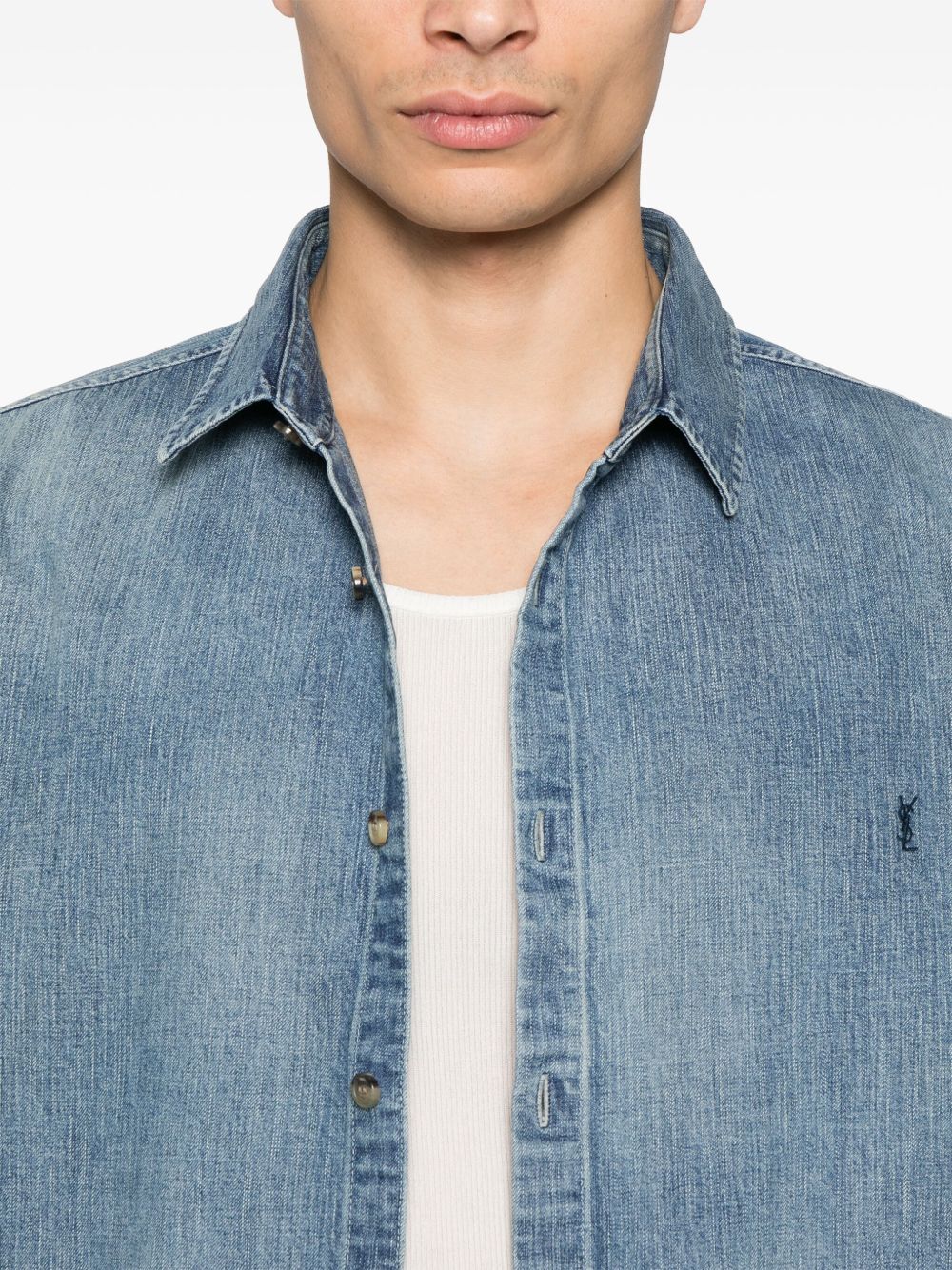 Saint Laurent Denim Cotton Shirt Close Up View