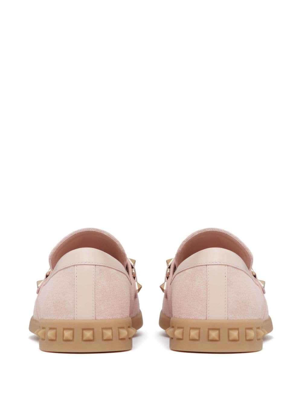 Valentino Garavani Calf Suede Signature Rockstud Moccasins Pink Close Back Side View 