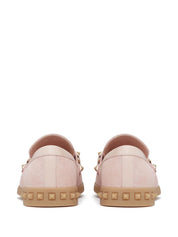Valentino Garavani Calf Suede Signature Rockstud Moccasins Pink Close Back Side View 