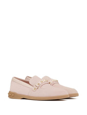 Valentino Garavani Calf Suede Signature Rockstud Moccasins Pink Close Front Side View 