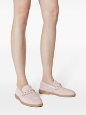 Valentino Garavani Calf Suede Signature Rockstud Moccasins Pink Front Side View 