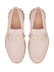 Valentino Garavani Calf Suede Signature Rockstud Moccasins Pink Top View 